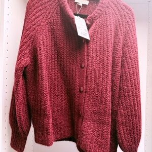 Sézane Emile Burgundy Button-Front Sweater Cardigan